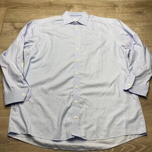 Eton Shirt Custom Made Mens‎ 17.5 Blue Micro Houndstooth Cotton Dress Shirt XL